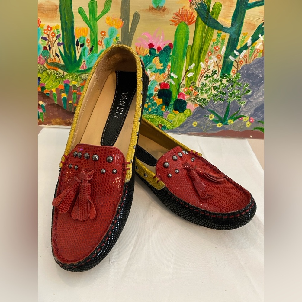 VANELI women's driver loafer flats, leather with tassel, multicolor size 7A